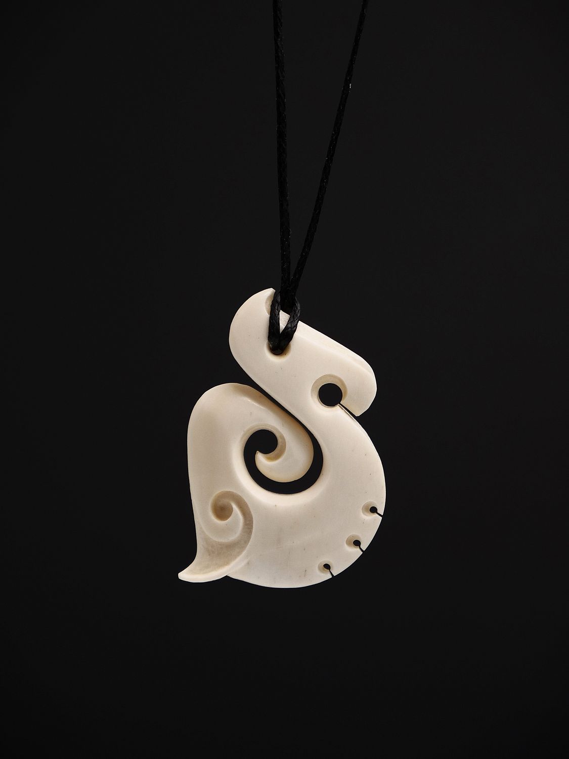 Moko Pounamu Hei Matau (Hook) Bone Carving - Pukekoikoi