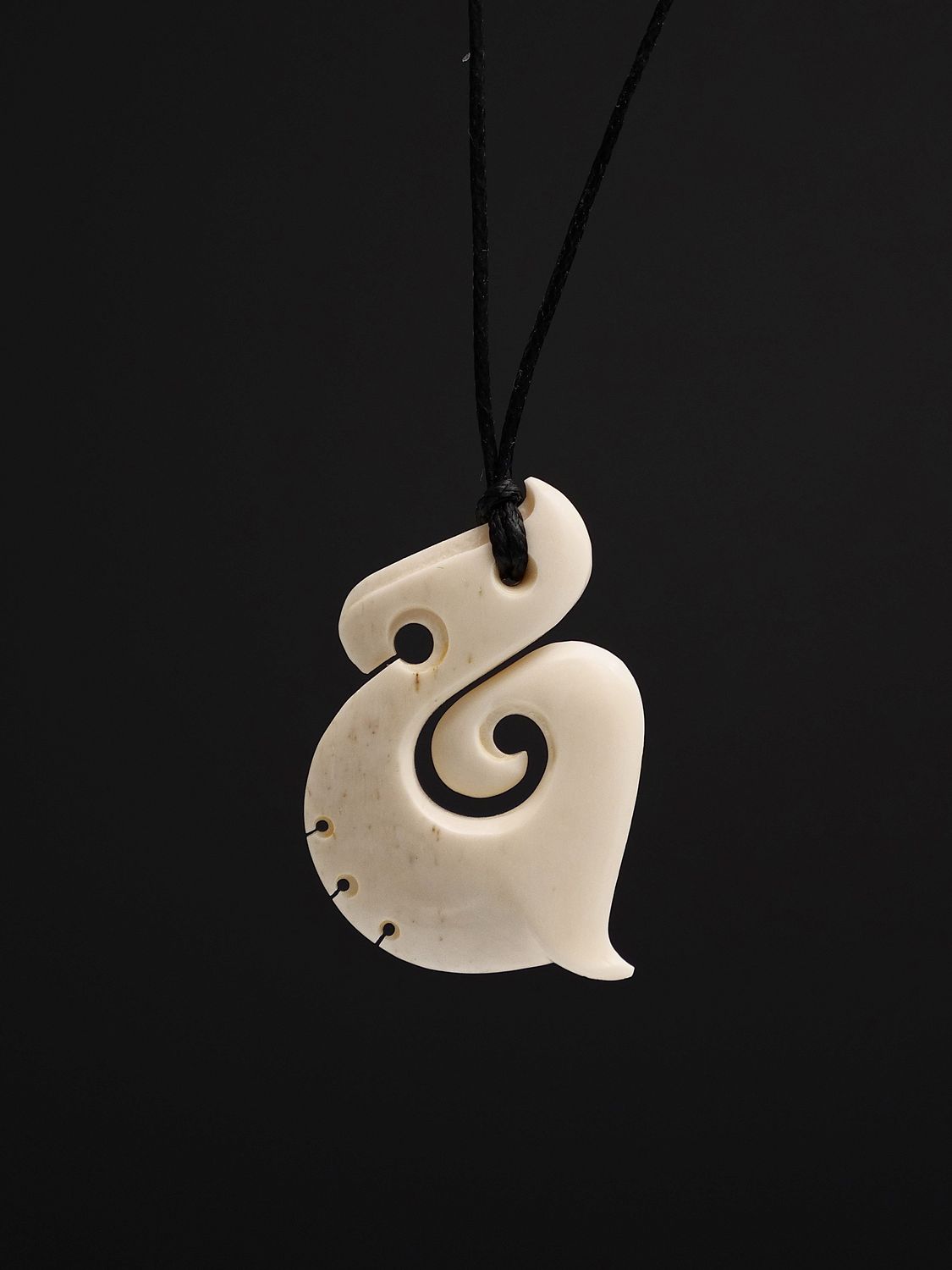 Moko Pounamu Hei Matau (Hook) Bone Carving - Pukekoikoi