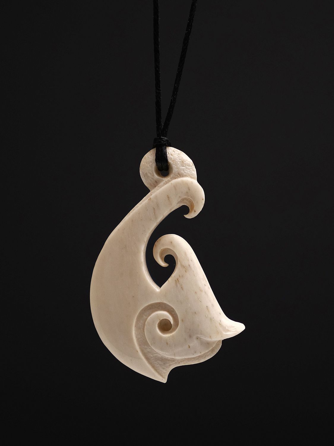 Moko Pounamu Hei Matau (Hook) Whale Bone Carving - Katoa