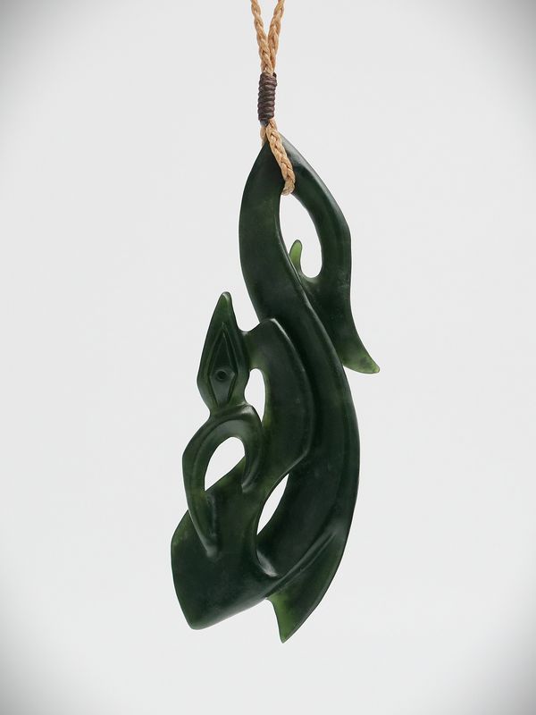 Moko Pounamu Manaia NZ Genuine Kawakawa Greenstone - Puriri