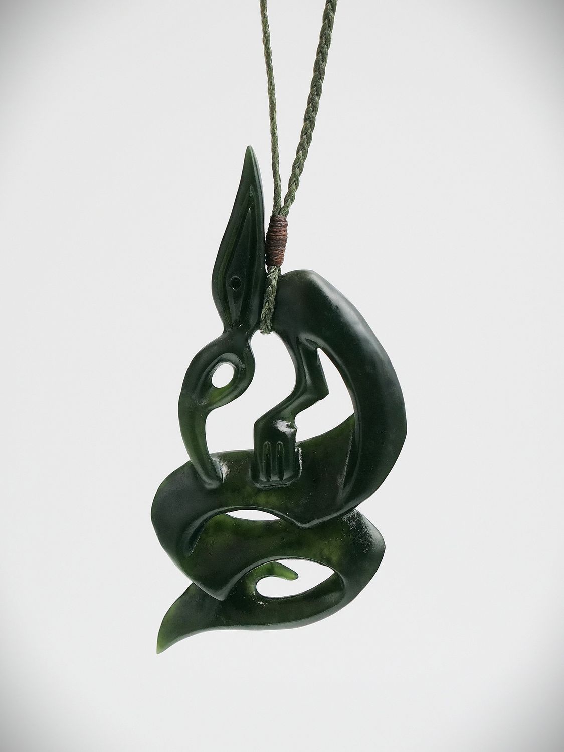 Moko Pounamu Manaia NZ Genuine Kawakawa Greenstone - Okukari