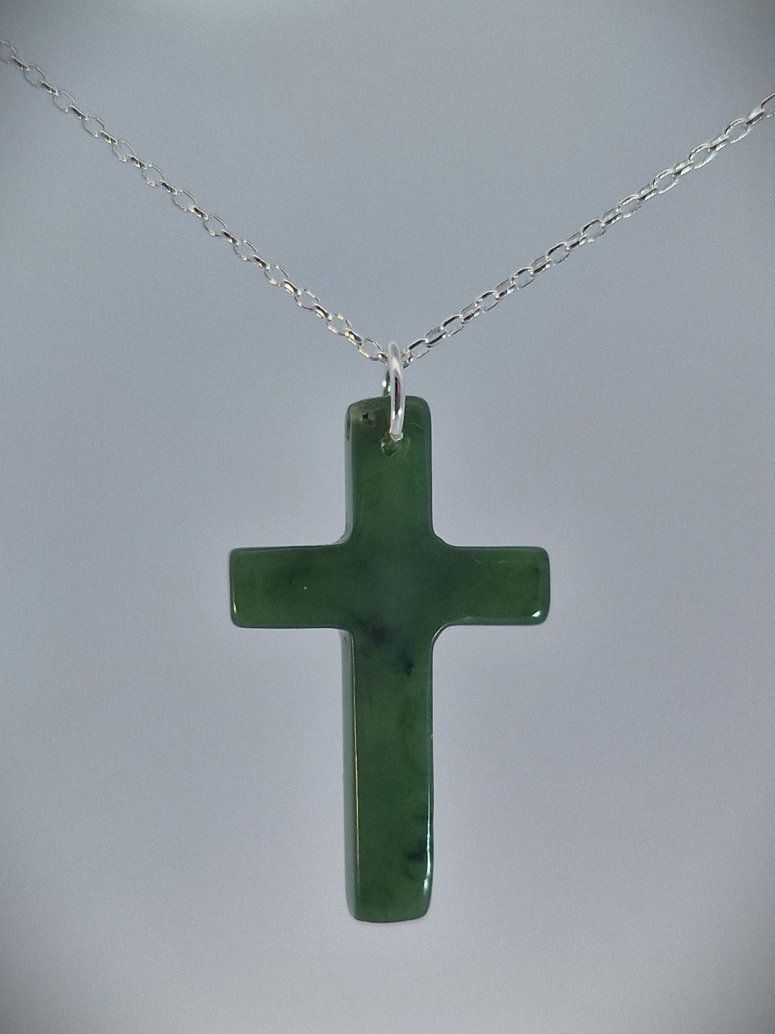 Greenstone Contemporary Cross pendant NZ Genuine Kawakawa stone - Makikihi