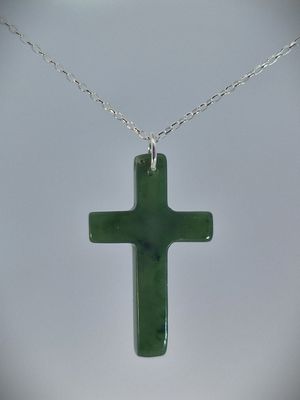 Greenstone Contemporary Cross pendant NZ Genuine Kawakawa stone - Makikihi