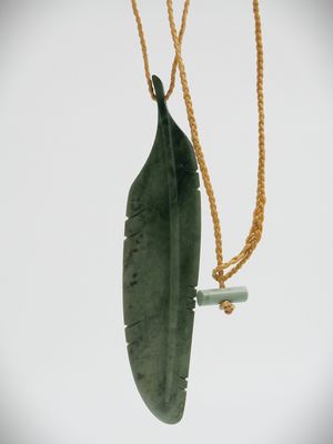 Moko Pounamu Contemporary Feather NZ Genuine Kokopu Greenstone - Waiona