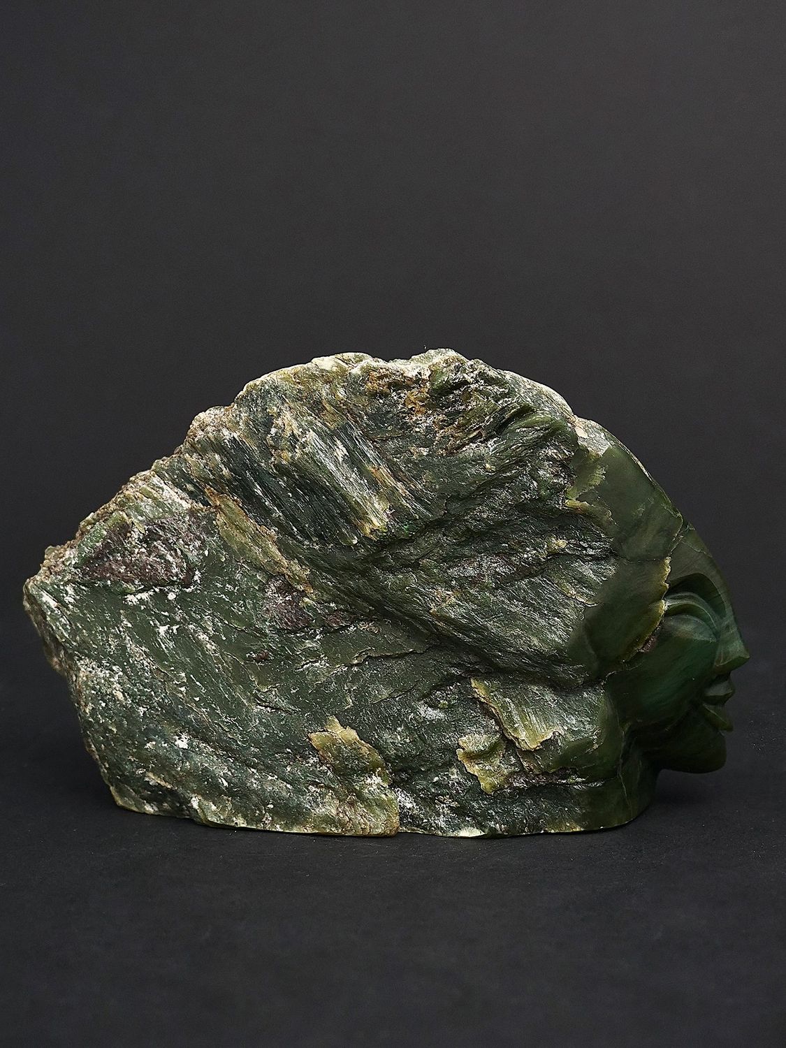 Moko Pounamu Sculptural Head NZ Genuine Inanga Greenstone - Waitaiki