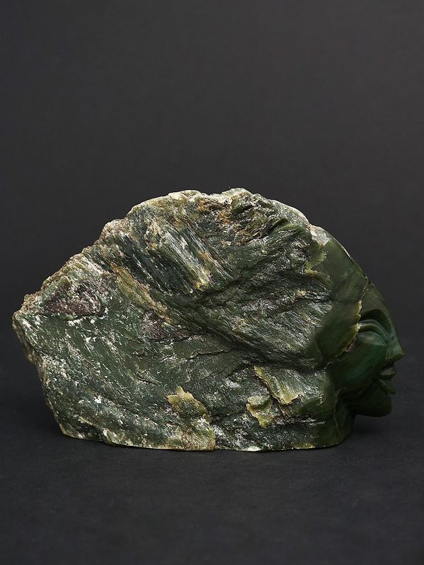 Moko Pounamu Sculptural Head NZ Genuine Inanga Greenstone - Waitaiki