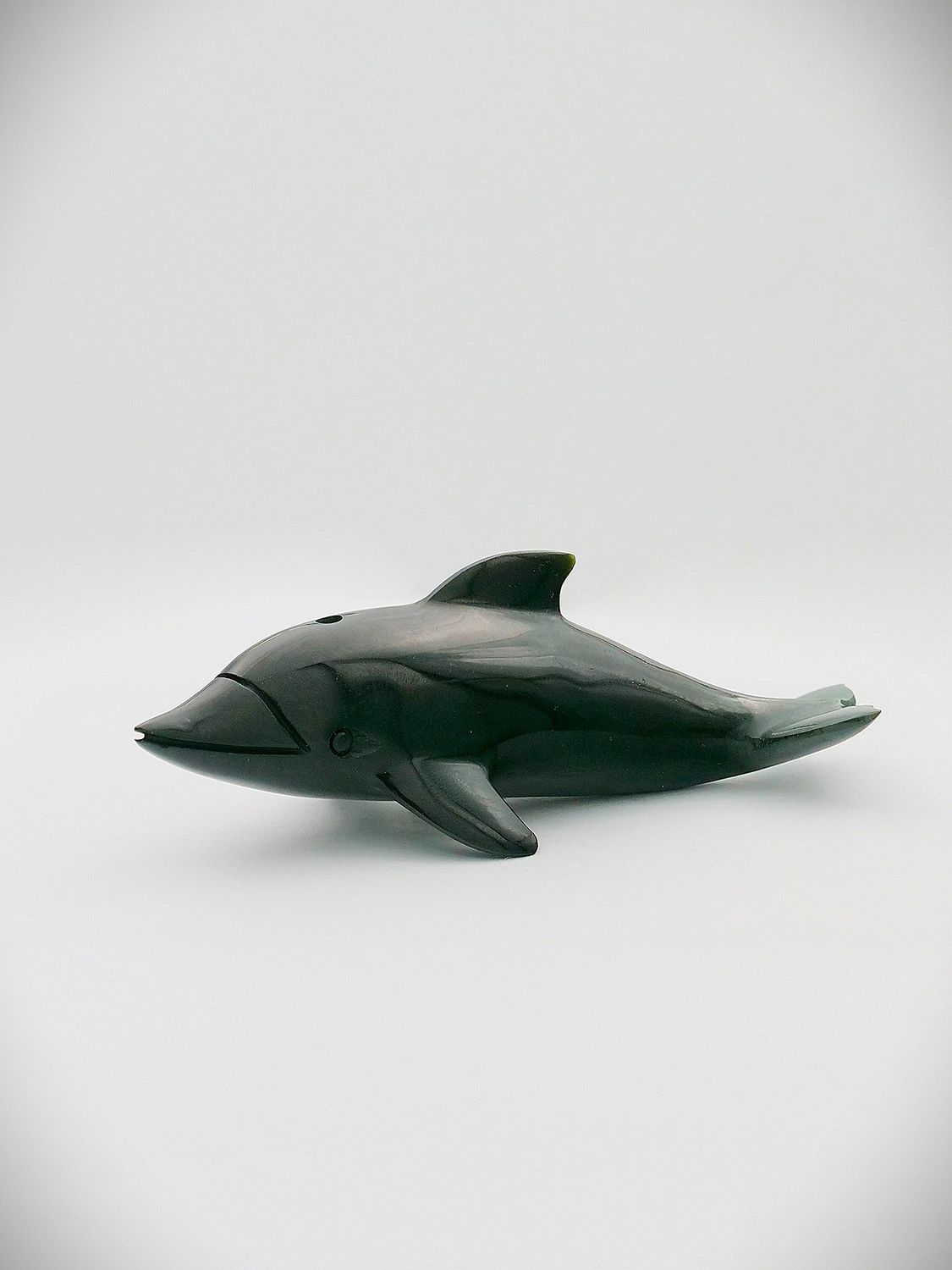 Moko Pounamu Dolphin Sculpture Cowell Black Jade Greenstone  - Ahoaho