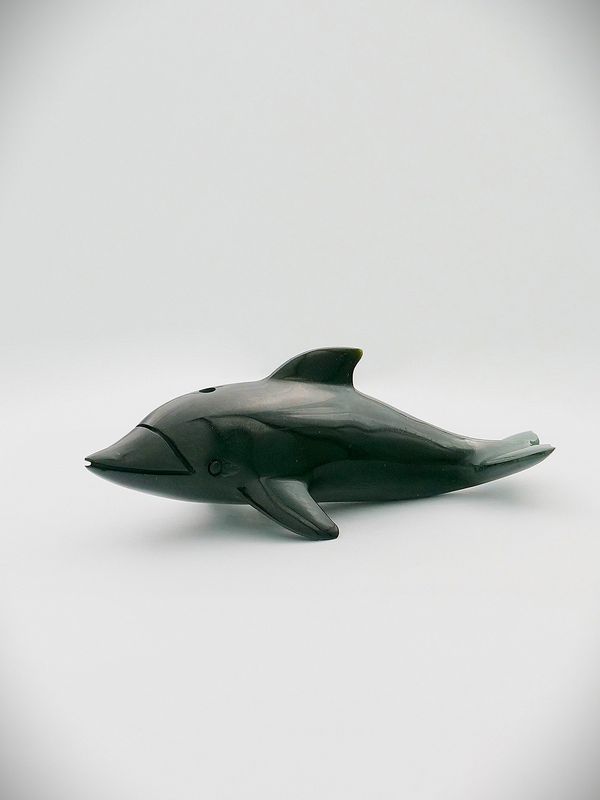 Moko Pounamu Dolphin Sculpture Cowell Black Jade Greenstone  - Ahoaho