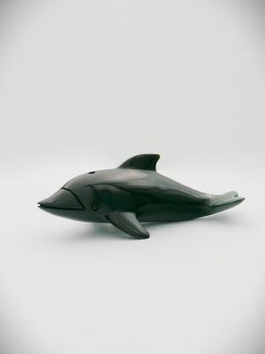 Moko Pounamu Dolphin Sculpture Cowell Black Jade Greenstone  - Ahoaho