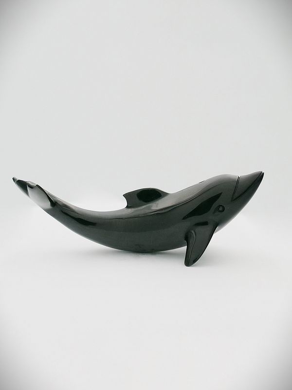 Moko Pounamu Dolphin Sculpture Cowell Black Jade Greenstone  - Aihe