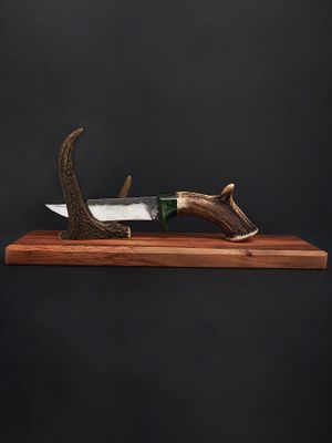 Moko Pounamu Knife Genuine NZ Kawakawa Greenstone, Deer Antler, Rimu - Kauauroa