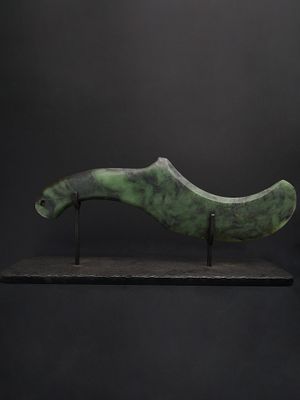 Moko Pounamu Wahaika Sculpture NZ Genuine Totoweka Greenstone - Makara