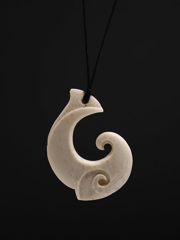 Moko Pounamu Hei Matau (Hook) Bone Carving - Makara