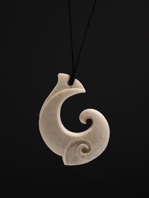 Moko Pounamu Hei Matau (Hook) Bone Carving - Makara Moko Pounamu Hei Matau (Hook) Bone Carving - Makara