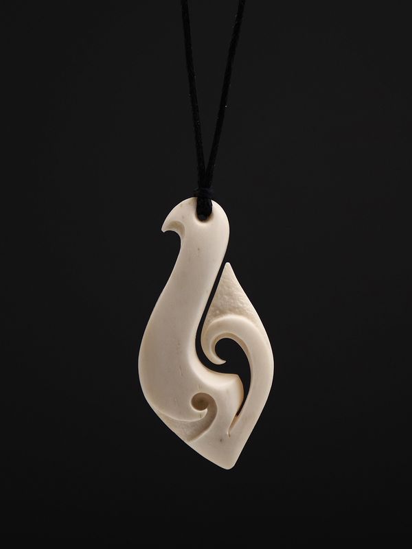 Moko Pounamu Hei Matau (Hook) Bone Carving - Karori