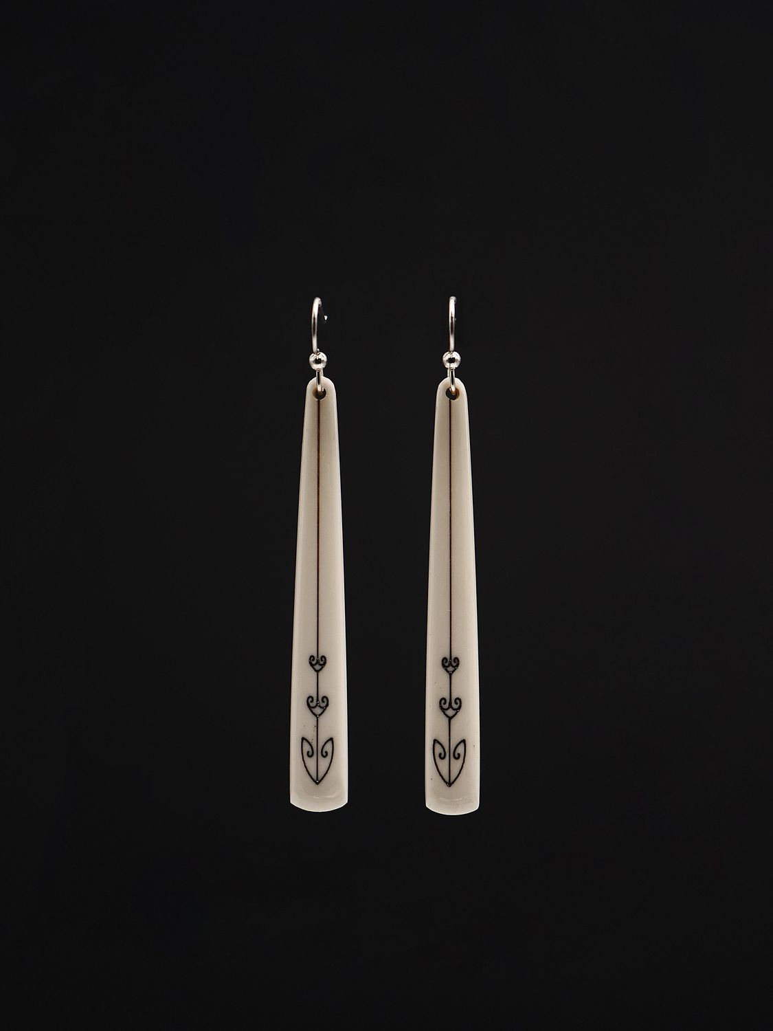 Moko Pounamu,  Scrimshaw Bone & Sterling Silver  Earrings 14120