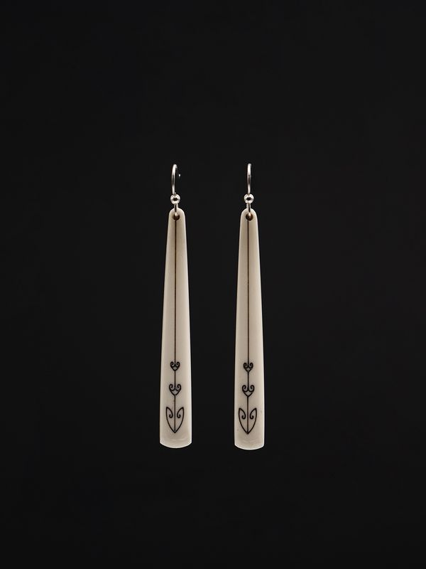 Moko Pounamu,  Scrimshaw Bone & Sterling Silver  Earrings 14120