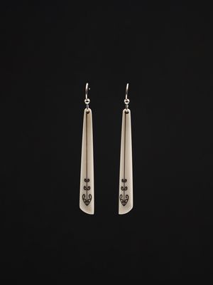 Moko Pounamu,  Scrimshaw Bone & Sterling Silver  Earrings 14121