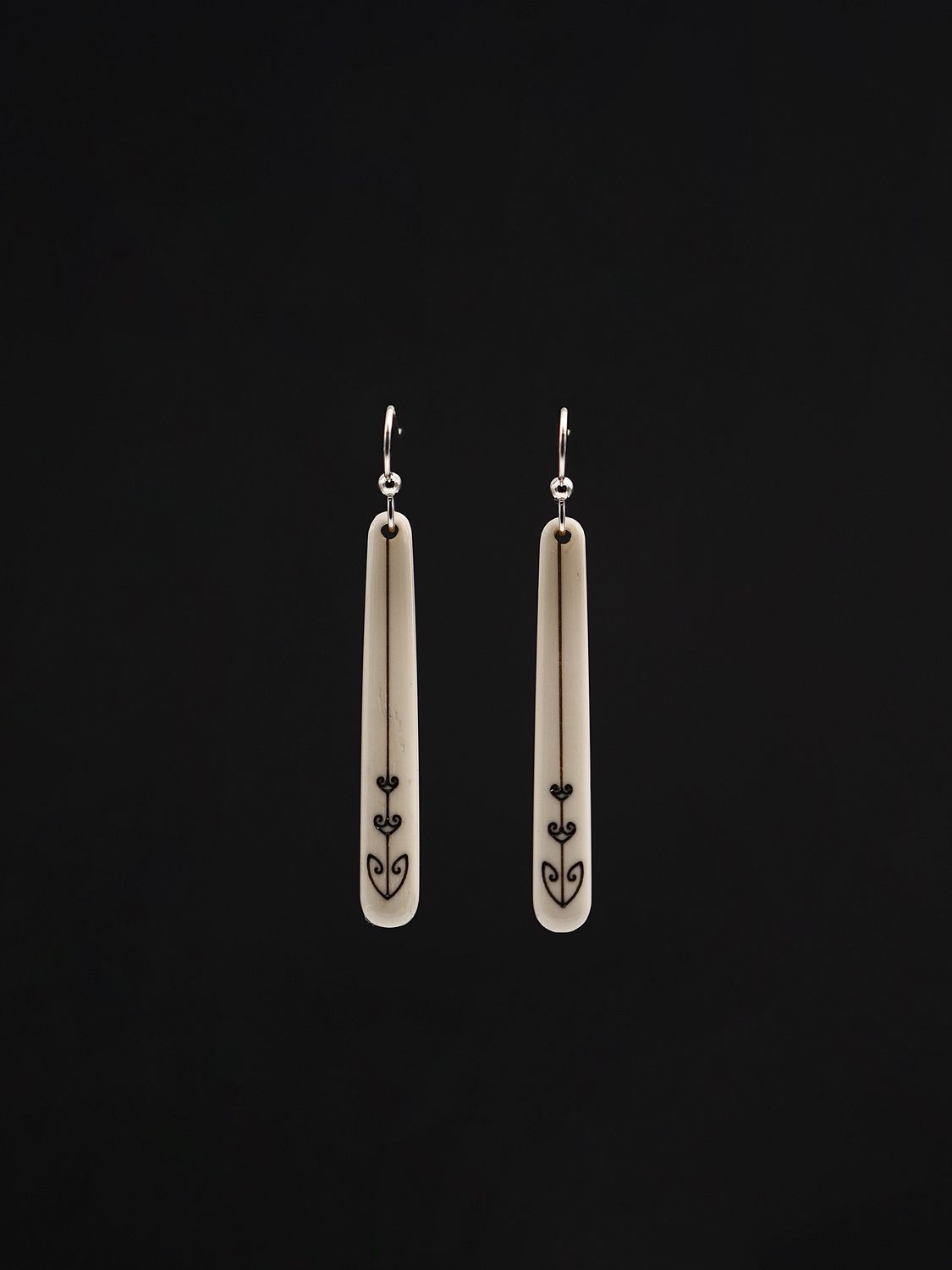 Moko Pounamu,  Scrimshaw Bone & Sterling Silver  Earrings 14122