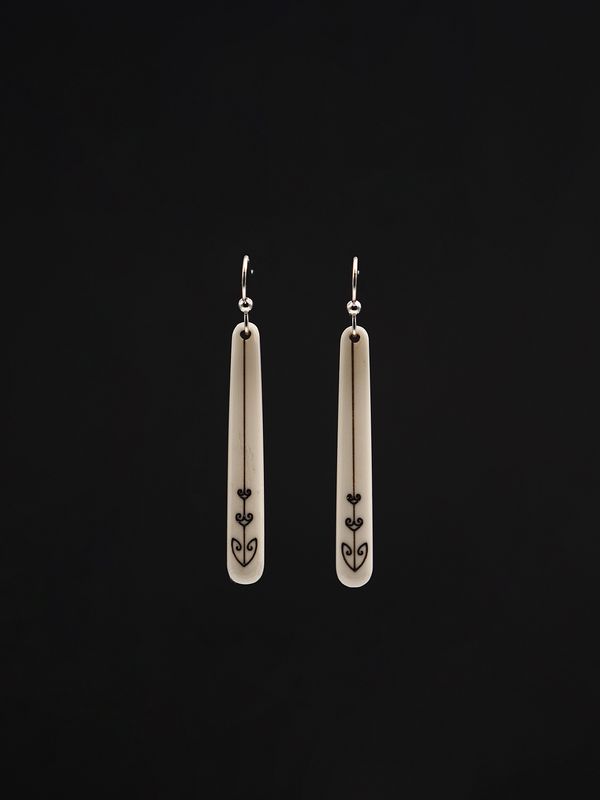 Moko Pounamu,  Scrimshaw Bone & Sterling Silver  Earrings 14122