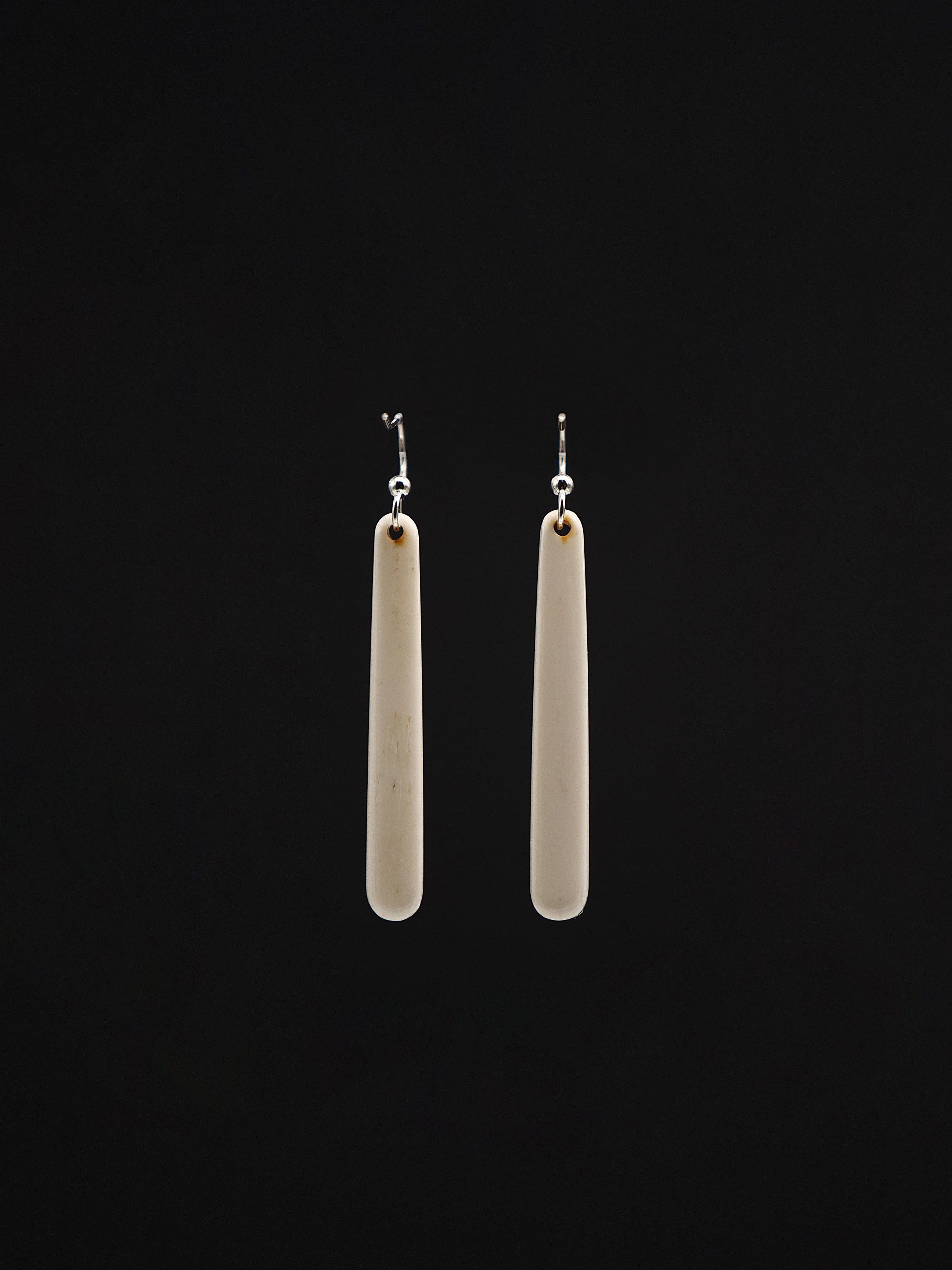 Moko Pounamu Scrimshaw Bone & Sterling Silver Earrings 14122