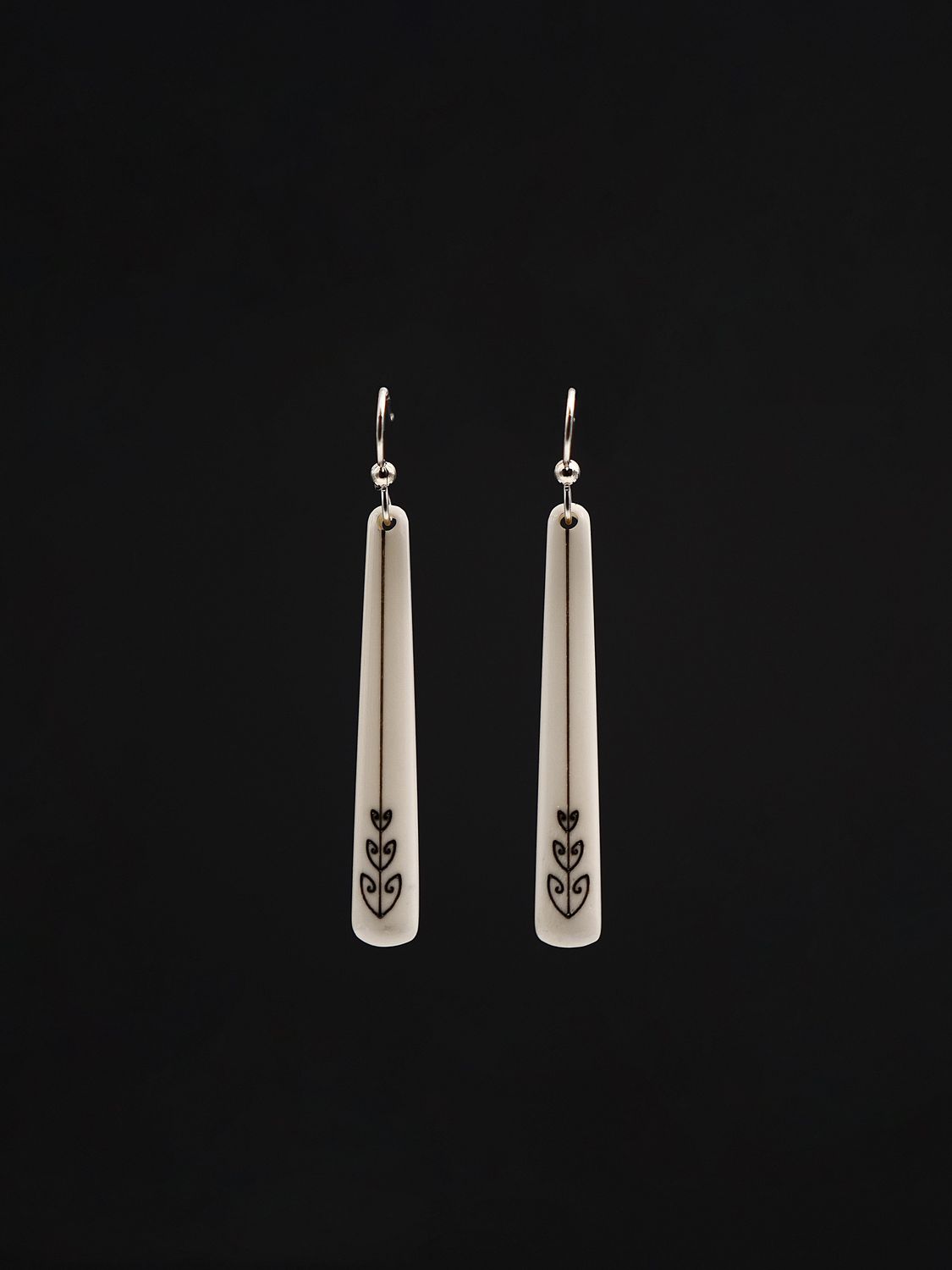 Moko Pounamu,  Scrimshaw Bone & Sterling Silver  Earrings 14123