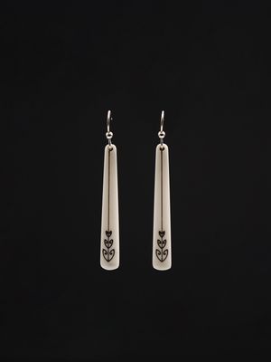 Moko Pounamu,  Scrimshaw Bone & Sterling Silver  Earrings 14123