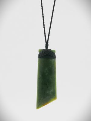 Moko Pounamu Angled Toki NZ Genuine Kawakawa Greenstone - Houto