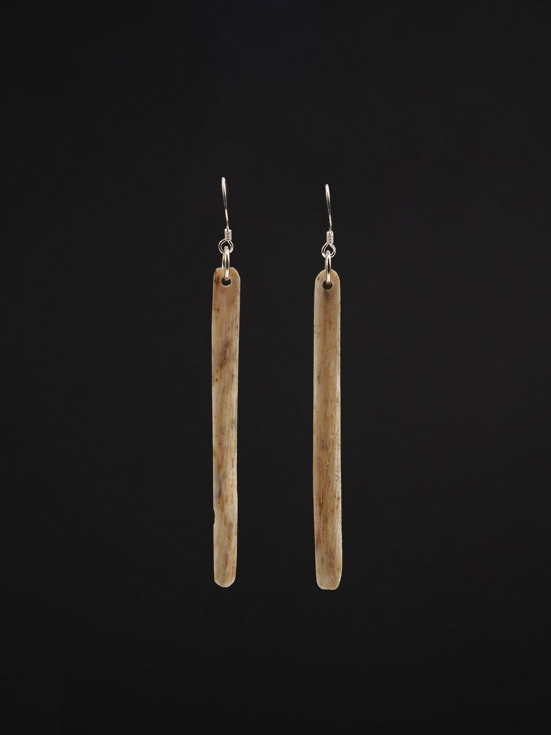 Moko Pounamu Whale Bone and Silver Drop Earrings 14145