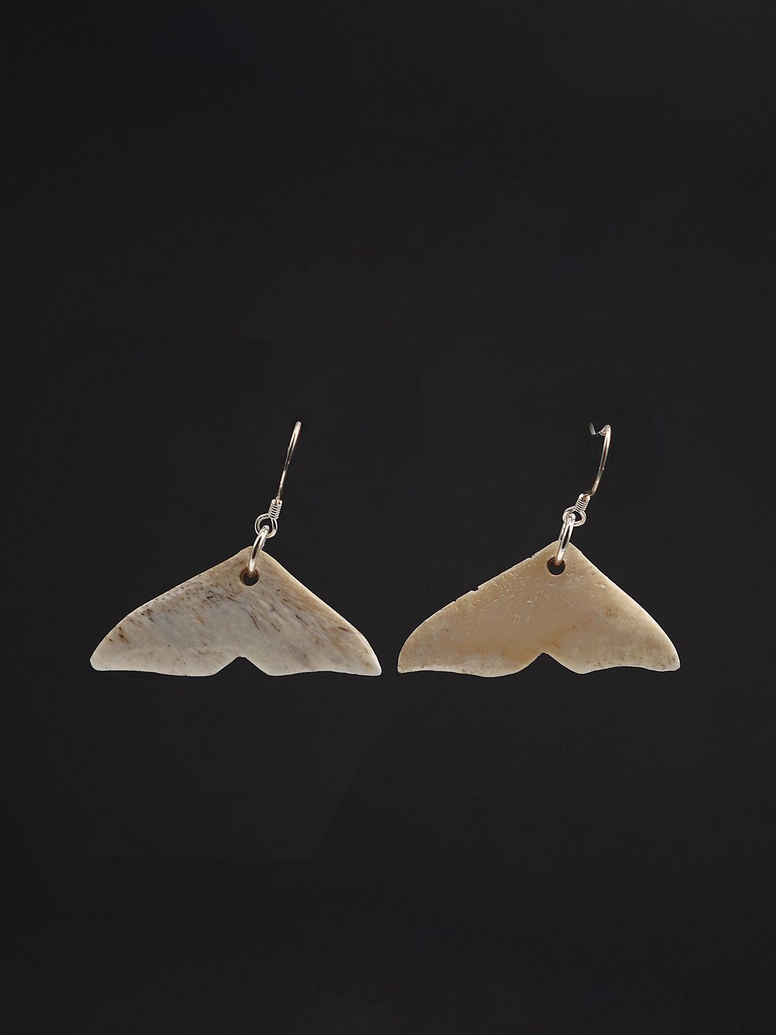 Moko Pounamu Whale Bone and Silver Whale Tail Earrings 14151