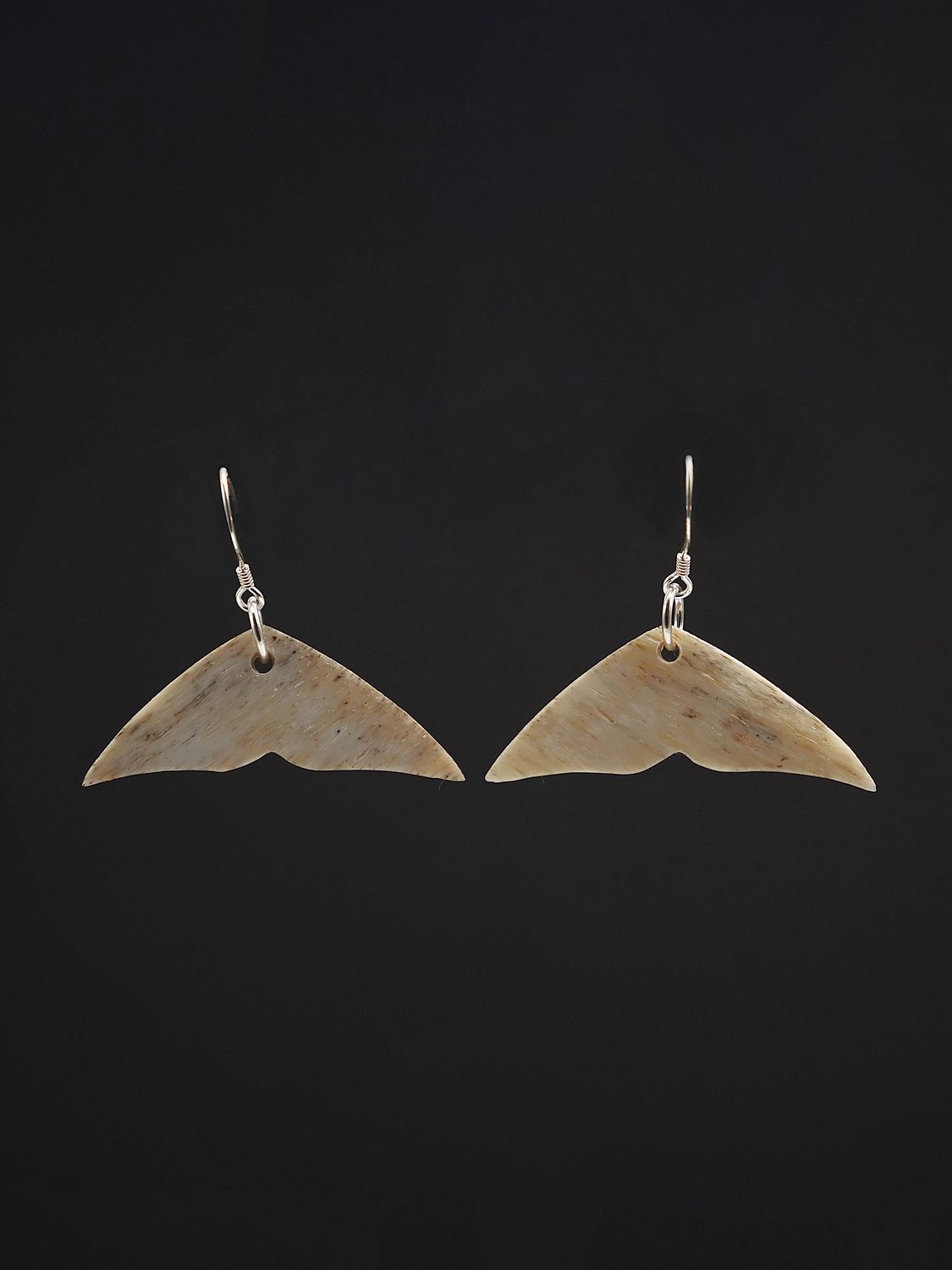 Moko Pounamu Whale Bone and Silver Whale Tail Earrings 14152