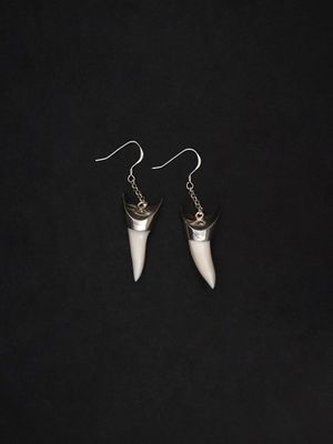 Moko Pounamu,  Genuine Mako Sharks Tooth and Sterling Silver Drop Earrings 14154