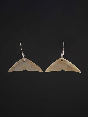 Moko Pounamu Whale Bone and Silver Whale Tail Earrings 14152