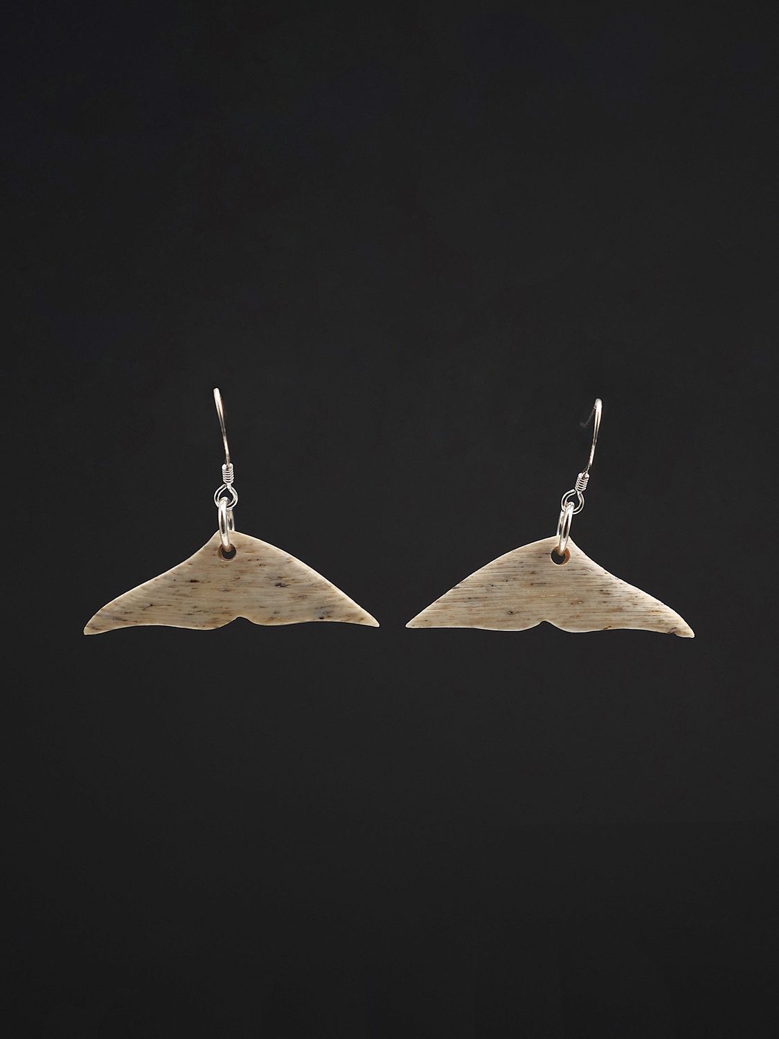 Moko Pounamu Whale Bone and Silver Whale Tail Earrings 14153