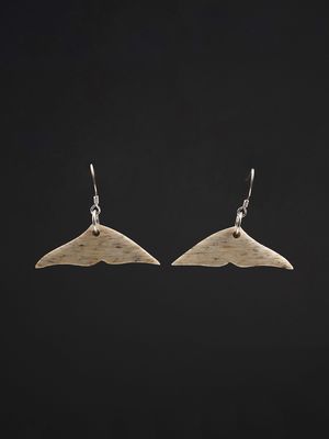 Moko Pounamu Whale Bone and Silver Whale Tail Earrings 14153