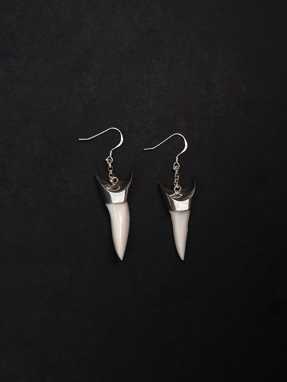 Moko Pounamu,  Genuine Mako Sharks Tooth and Sterling Silver Drop Earrings