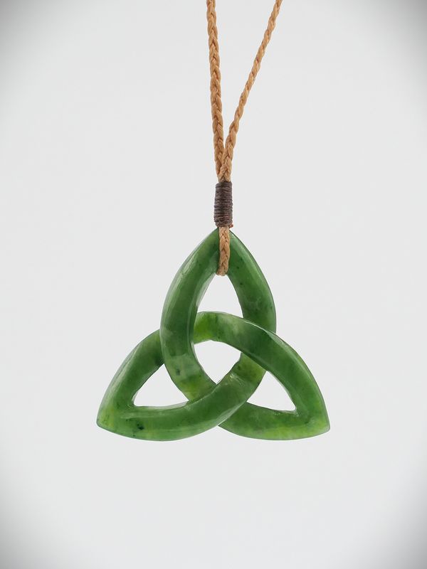 Moko Pounamu Triquetra Trinity Knot NZ Genuine Kahurangi Greenstone - Toutouwai