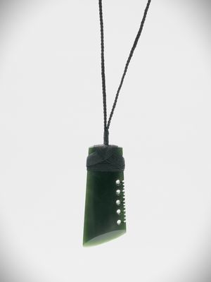 Moko Pounamu Angled Notched Toki NZ Genuine Kawakawa Greenstone - Wainui