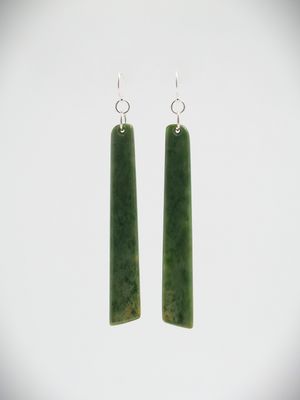 Moko Pounamu NZ Marsden Flower Greenstone and Sterling Silver Earrings 14237
