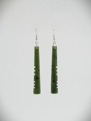 Moko Pounamu NZ Kawakawa Greenstone & Sterling Silver Earrings 14241