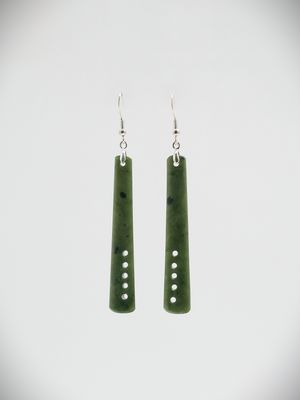 Moko Pounamu NZ Kawakawa Greenstone & Sterling Silver Earrings 14243