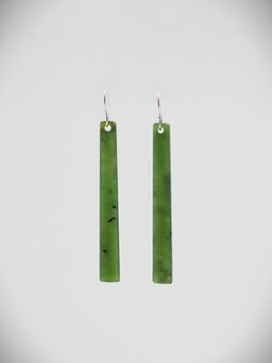 Moko Pounamu NZ Genuine Kahurangi Greenstone & Sterling Silver Earrings 14245