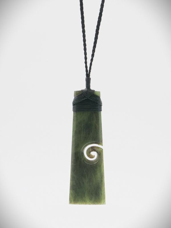 Moko Pounamu Koru Toki NZ Genuine Kawakawa Greenstone - Waipipi