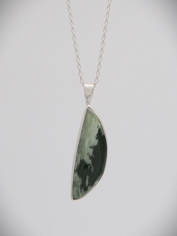 Moko Pounamu Kawakawa Flower Greenstone and Sterling Silver Pendant