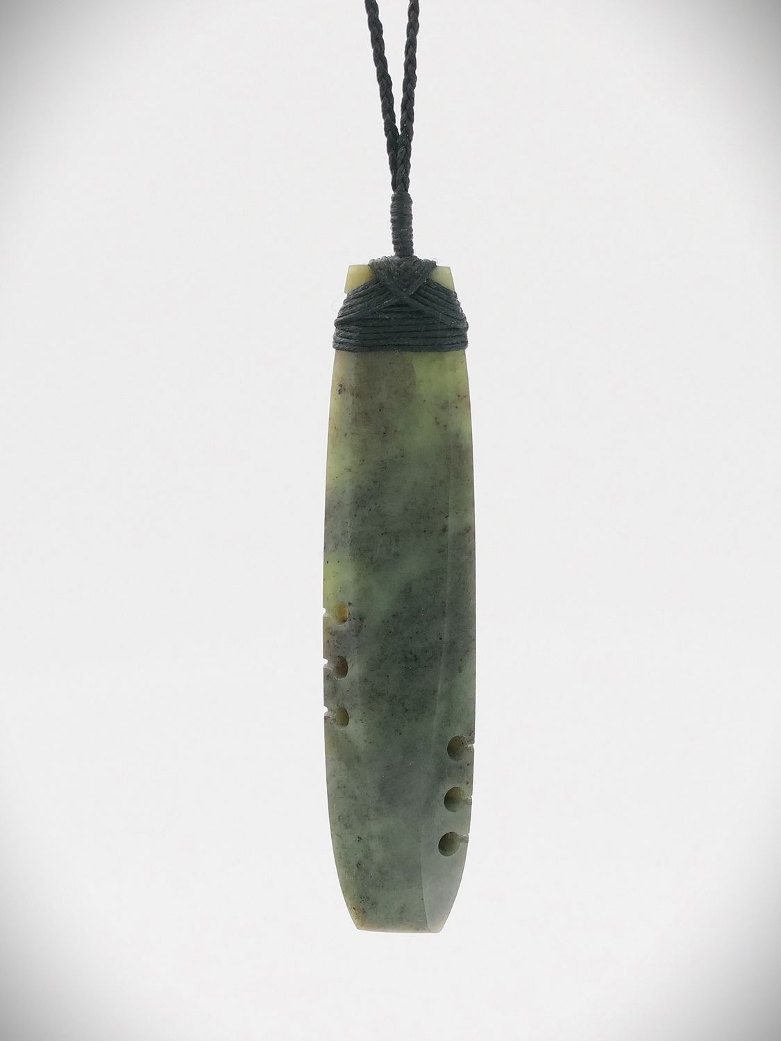 Moko Pounamu Notched Toki NZ Genuine Kawakawa Greenstone - Karioitahi