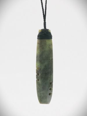 Moko Pounamu Notched Toki NZ Genuine Kawakawa Greenstone - Karioitahi