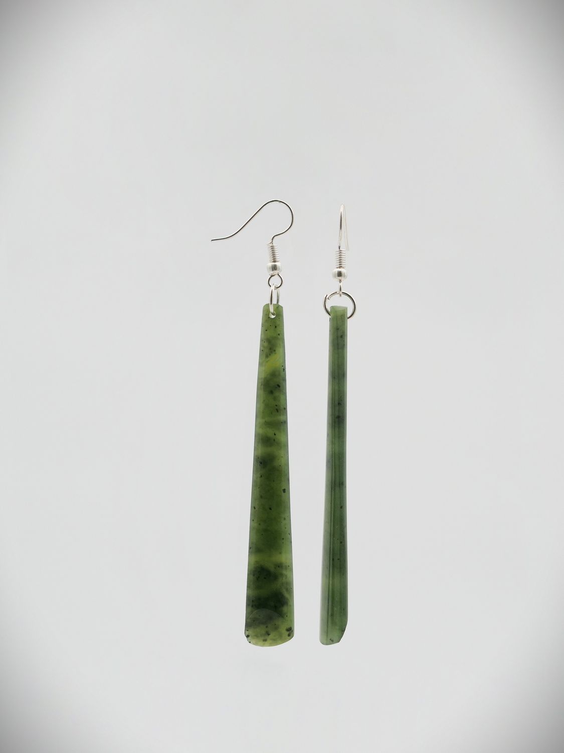 Moko Pounamu NZ Kawakawa Greenstone & Sterling Silver Drop Earrings - PD7