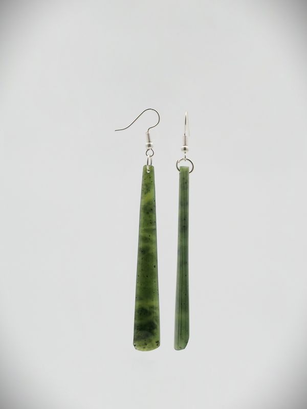 Moko Pounamu NZ Kawakawa Greenstone & Sterling Silver Drop Earrings - PD7