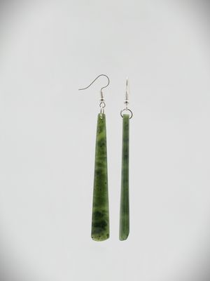 Moko Pounamu NZ Kawakawa Greenstone & Sterling Silver Drop Earrings - PD7
