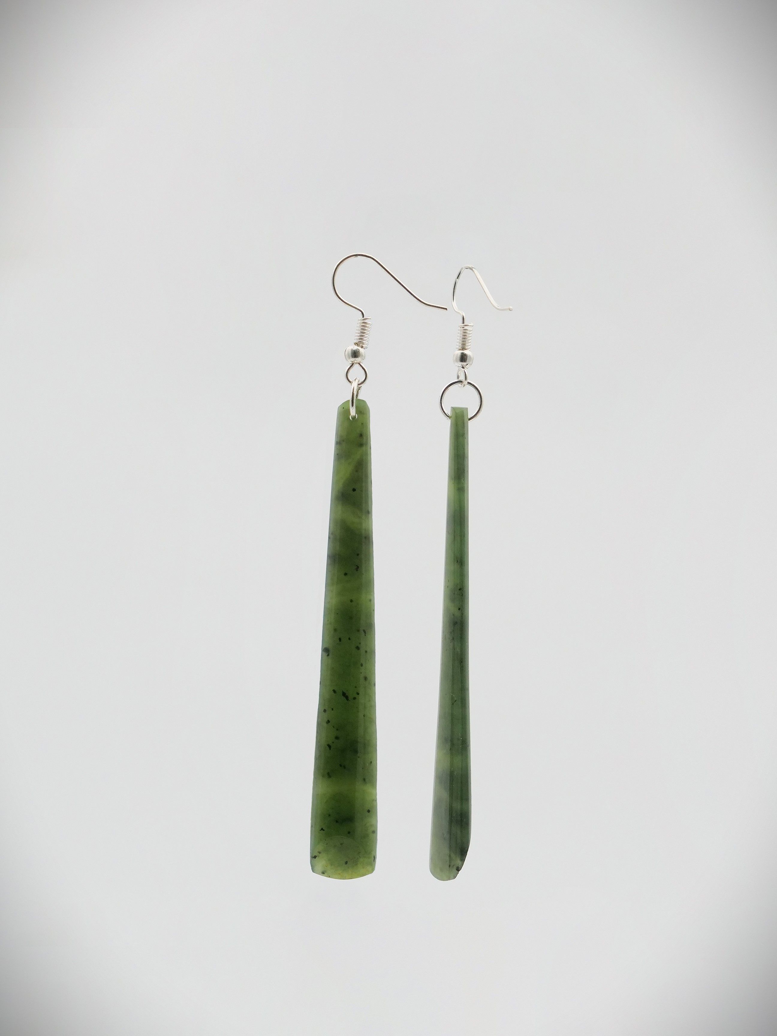 Moko Pounamu NZ Kawakawa Greenstone & Sterling Silver Drop Earrings - PD7